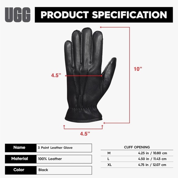 UGG mens 3 Point Leather Tech Gloves With Sherpa Lining black size large - Picture 3 of 16